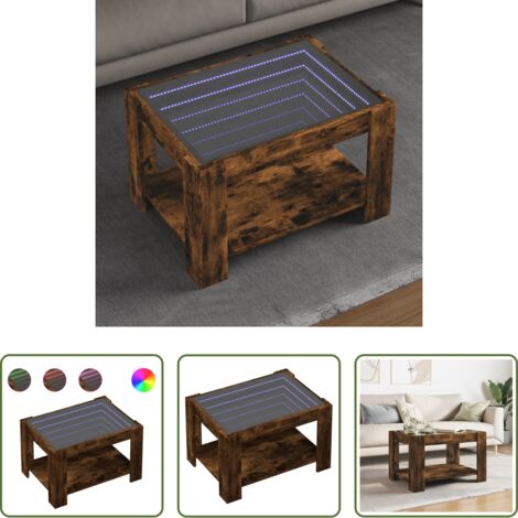 Luz led -  Mesa de centro y LED madera ingeniería roble ahumado 73x53x45cm