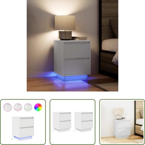 Luz led -  Mesillas de noche con luces LED 2 uds blanco 38x34x50 cm
