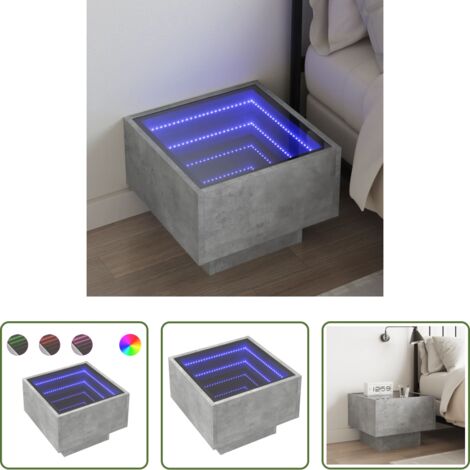 Luz LED -  Mesita de noche con Infinity LED gris hormigón 40x40x30 cm