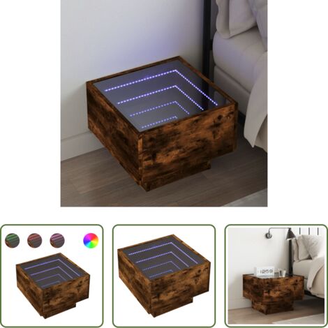 Luz led -  Mesita de noche con Infinity LED roble ahumado 40x40x30 cm