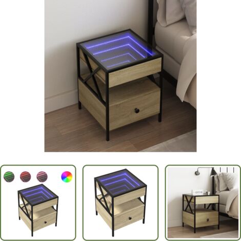 Luz led -  Mesita de noche con Infinity LED roble Sonoma 40x40x51 cm