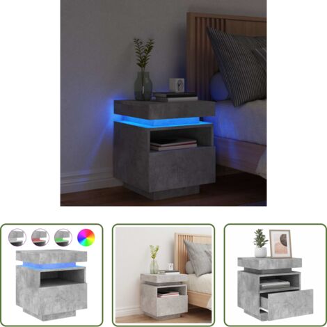 Luz led -  Mesita de noche con luces LED gris hormigón 40x39x48,5 cm