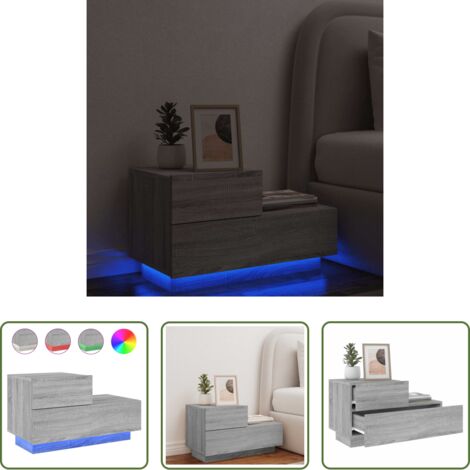Luz led -  Mesita de noche con luces LED gris Sonoma 70x36x40,5 cm