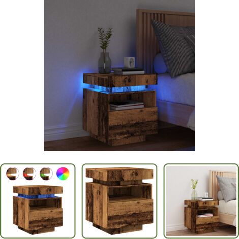 Luz led -  Mesita de noche con luces LED madera envejecida 40x39x48,5 cm