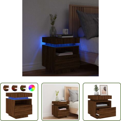 Luz led -  Mesita de noche con luces LED marrón roble 40x39x48,5 cm