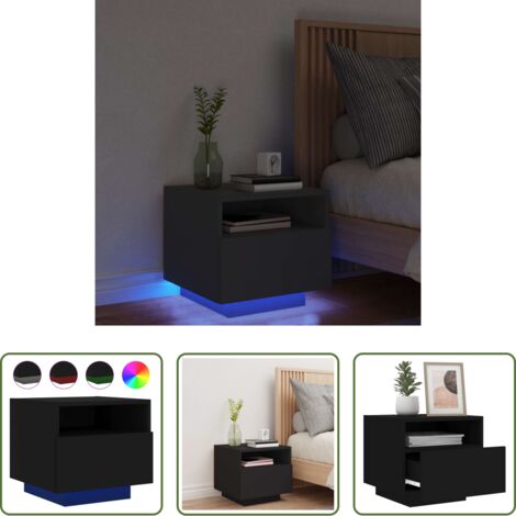 Luz led -  Mesita de noche con luces LED negro 40x39x37 cm
