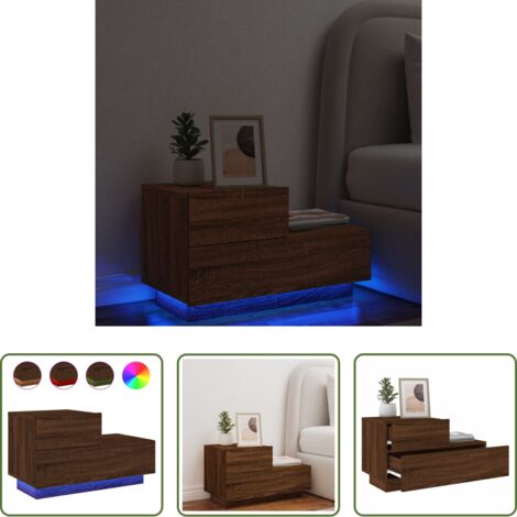 Luz led -  Mesita de noche con luces LED roble marrón 70x36x40,5 cm