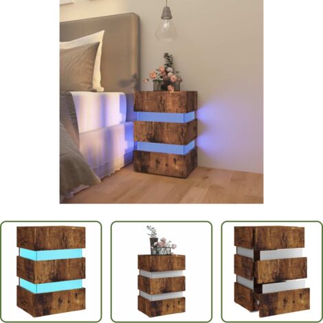 Luz LED -  Mesita de noche LED madera ingeniería roble ahumado 45x35x67 cm
