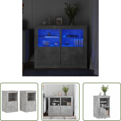 Luz led -  Mesita de noche luces LED 2 uds madera ingeniería gris hormigón