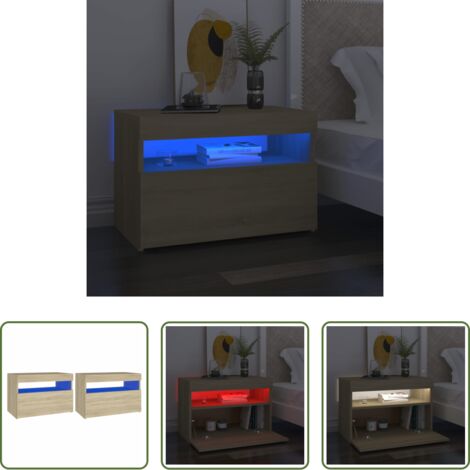 Luz led -  Mesitas de noche con LED 2 uds contrachapada Sonoma 60x35x40 cm