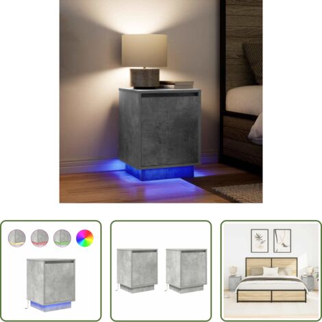 Luz led -  Mesitas de noche con luces LED 2 uds gris hormigón 38x34x50 cm