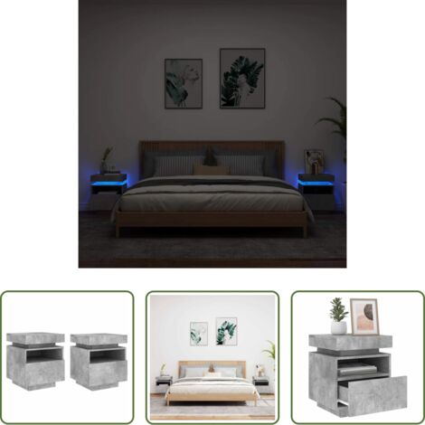 Luz led -  Mesitas de noche con luces LED 2 uds gris hormigón 40x39x48,5cm