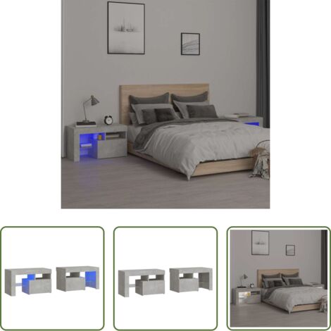 Luz led -  Mesitas de noche con luces LED 2 uds gris hormigón 70x36,5x40cm