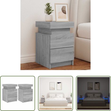 Luz led -  Mesitas de noche con luces LED 2 uds gris Sonoma 35x39x55 cm