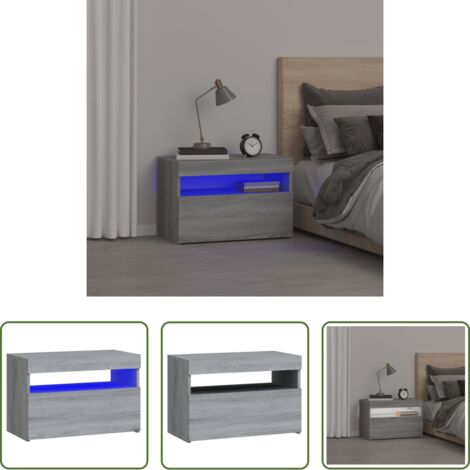 Luz LED -  Mesitas de noche con luces LED 2 uds gris Sonoma 60x35x40 cm