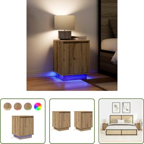 Luz led -  Mesitas de noche con luces LED 2 uds roble artisan 38x34x50 cm
