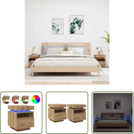 Luz led -  Mesitas de noche con luces LED 2 uds roble artisan 40x39x48,5cm