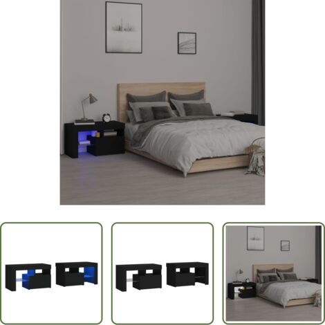 Luz led -  Mesitas de noche con luces LED 2 uds roble negras 70x36,5x40cm