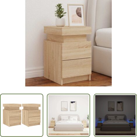 Luz led -  Mesitas de noche con luces LED 2 uds roble Sonoma 35x39x55 cm