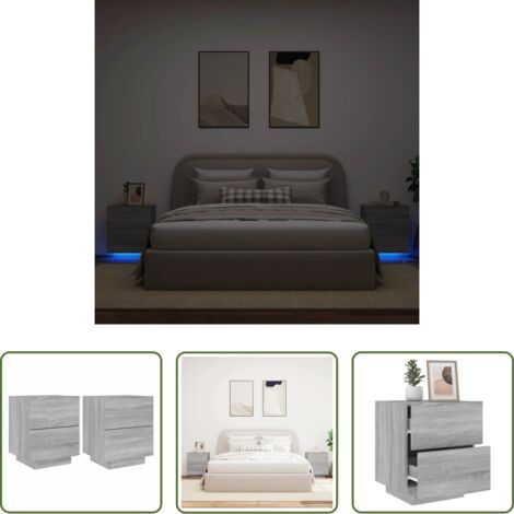 Luz led -  Mesitas de noche luces LED 2 uds madera ingeniería gris Sonoma