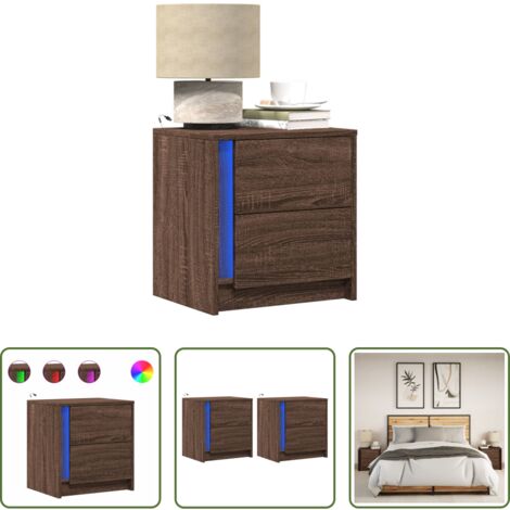 Luz led -  Mesitas de noche luces LED 2 uds madera ingeniería roble marrón