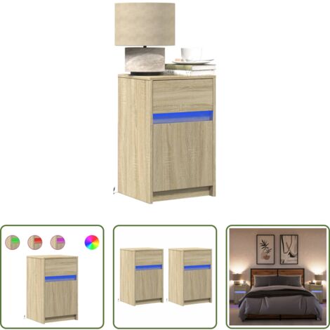 Luz led -  Mesitas de noche luces LED 2 uds madera ingeniería roble Sonoma