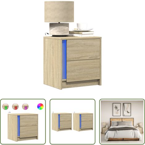 Luz led -  Mesitas de noche luces LED 2 uds madera ingeniería roble Sonoma