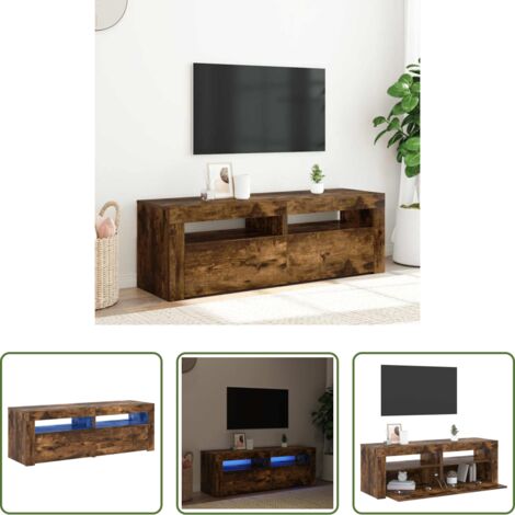 Luz LED -  Mueble de TV con luces LED roble ahumado 120x35x40 cm