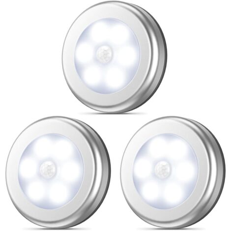 Luz LED nocturna inalámbrica con sensor de movimiento, que se adhiere a cualquier lugar, luz de armario, luz de escalera, luz de grifo, luz de seguridad para pasillo, cocina (blanco, paquete de 3)