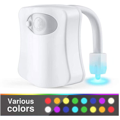 Luz LED nocturna para inodoro con sensor de movimiento. Ideal para baño, inodoro, armario, lavabo y bajo mueble. 16 colores con diferentes patrones. 7 x 6,5 x 1,7 cm.