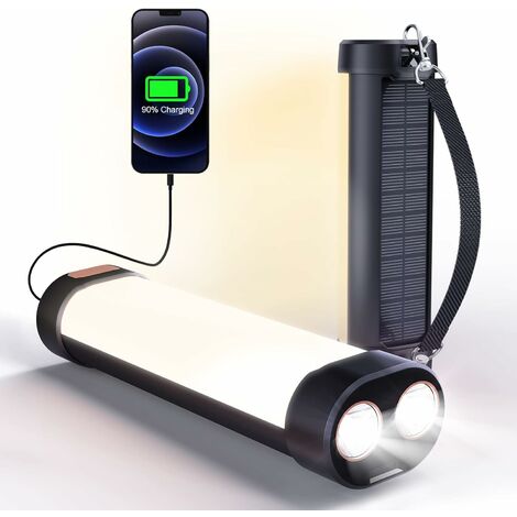 RHAFAYRE Linterna solar para acampar, linterna LED recargable por USB, luz  de emergencia resistente al agua, 3 modos, para apagones, jardín, pesca,  senderismo (negro)