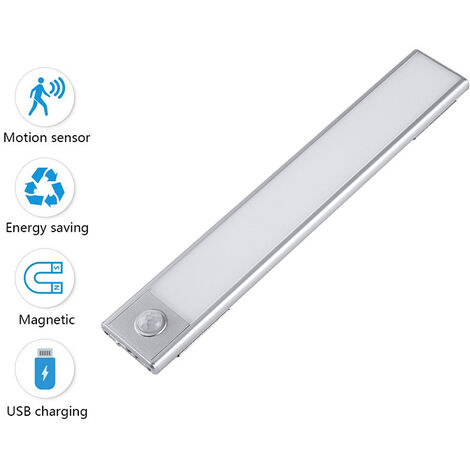 Luz LED para armario, Sensor de movimiento, luces LED nocturnas portátiles recargables por USB con tira magnética, Walkman de emergencia, luz nocturna para niños
