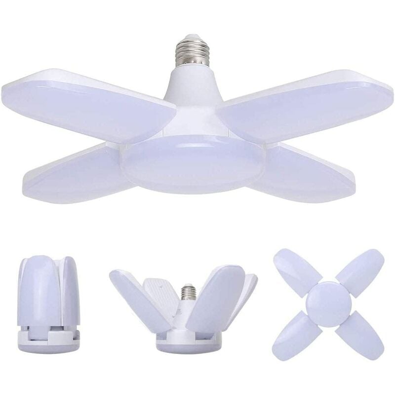 

Abcrital - Luz LED para garaje de 60 W, luz de techo de seguridad E27 de 6000 lúmenes, luz de taller deformable con 4 paneles ajustables, luz diurna