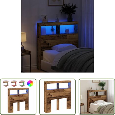 Luz led rgb -  Cabecero de cama con LED madera vieja 100x17x102 cm
