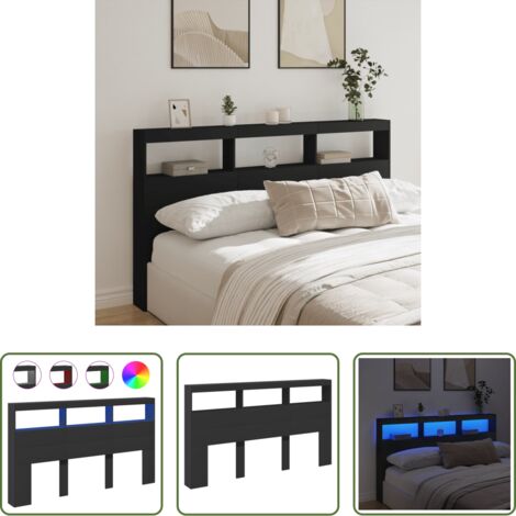 Luz LED RGB -  Cabecero de cama con LED negro 180x17x102 cm