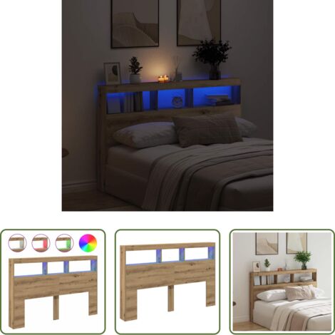Luz led rgb -  Cabecero de cama con LED roble artesanal 160x17x102 cm
