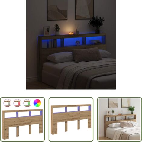 Luz led rgb -  Cabecero de cama con LED roble artesanal 180x17x102 cm