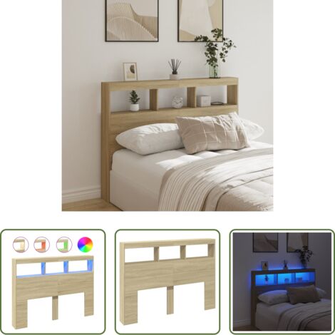 Luz led rgb -  Cabecero de cama con LED roble Sonoma 140x17x102 cm