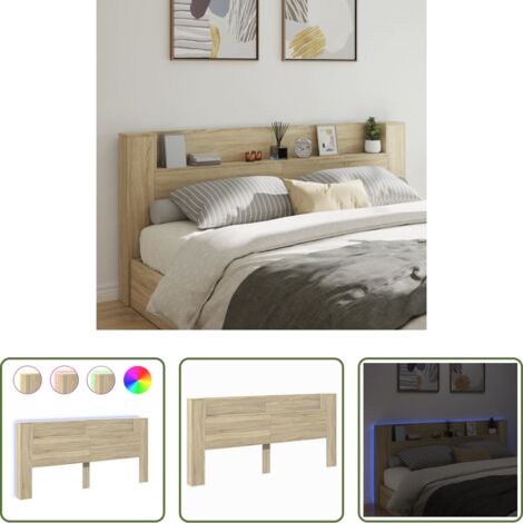 Luz led rgb -  Cabecero de cama con LED roble Sonoma 220x16,5x103,5 cm