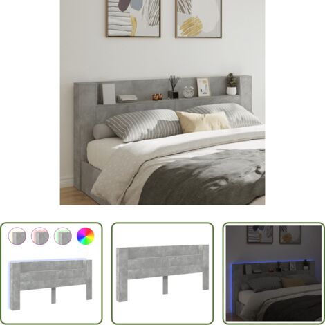 Luz LED RGB -  Cabecero de cama con luz LED gris hormigón 220x16,5x103,5 cm