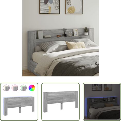 Luz LED RGB -  Cabecero de cama con luz LED gris Sonoma 220x16,5x103,5 cm