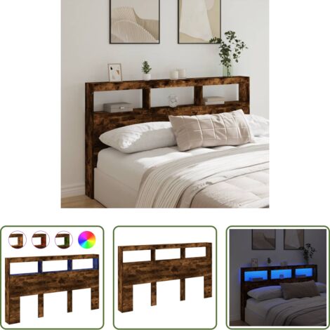Luz led rgb -  Cabecero de cama con luz LED roble ahumado 180x17x102 cm