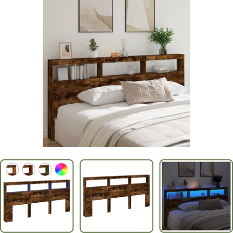 Luz led rgb -  Cabecero de cama con luz LED roble ahumado 220x17x102 cm