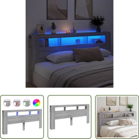 Luz led rgb -  Cabecero LED madera ingeniería gris Sonoma 220x18,5x103,5 cm