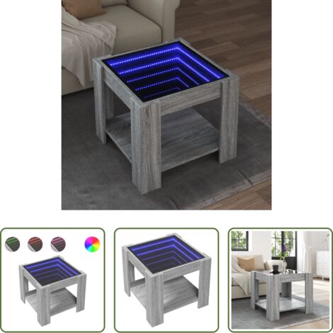 Luz led rgb -  Mesa de centro y LED madera ingeniería gris Sonoma 53x53x45 cm