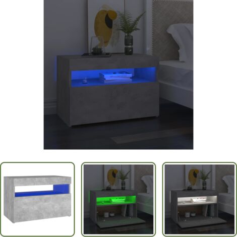 Luz led rgb -  Mesita de noche con LED contrachapada gris hormigón 60x35x40 cm