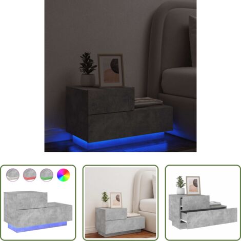 Luz led rgb -  Mesita de noche con luces LED gris hormigón 70x36x40,5 cm