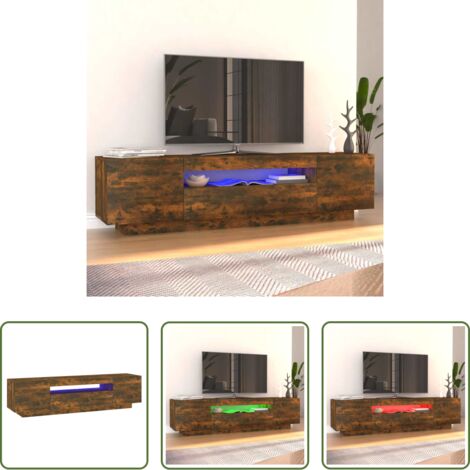 Luz LED RGB -  Mueble de TV con luces LED color roble ahumado 160x35x40 cm