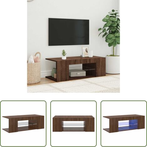 Luz LED RGB -  Mueble de TV con luces LED color roble marrón 90x39x30 cm