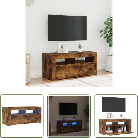 Luz LED RGB -  Mueble de TV con luces LED roble ahumado 90x35x40 cm